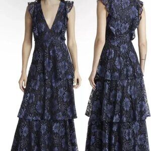 Lulus Molinetto Navy Blue Lace Ruffled Tiered Sleeveless Maxi Dress, Size XL